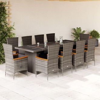 vidaXL Set De Comedor De Jard&iacute;n 11 Pzas Y Cojines Rat&aacute;n Sint&eacute;tico Gris Vidaxl