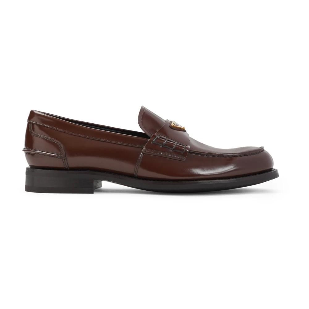 Prada Loafers, male, Brown, Size: 1/2 US Brown Leather Loafers