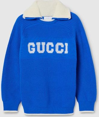Gucci Kids - Wool Polo Sweater, Size 10 years, Blue, Ready-to-wear
