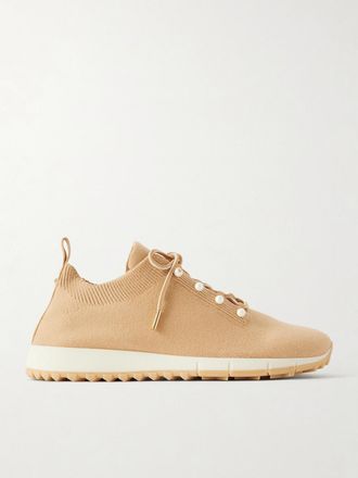 Jimmy Choo London Sneakers In Cashmere Con Perle Sintetiche Veles - Neutri
