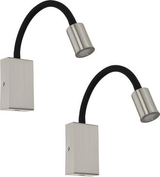 Loops 2 PACK Wall Light Colour Satin Nickel Black Steel & Plasic LED 3.5W Included