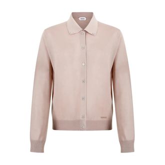 Versace Cardigans, female, Pink, Size: M Embroidered Wool Knit Cardigan