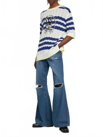 EGONlab. MenS Cotton Bunny Knit Short-Sleeve Sweater In Blue, White