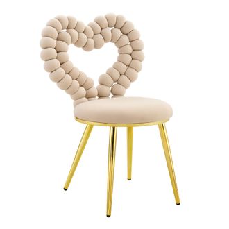 STILVORA Silla De Comedor Juego De 2 En Terciopelo, Respaldo Recortado En Forma De Corazon, Patas De Metal Negro, Beige Claro