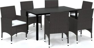 vidaXL Set Muebles De Jard&iacute;n Con Cojines 7 Pzas Rat&aacute;n Sint&eacute;tico Marr&oacute;n Vidaxl