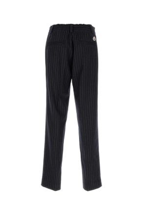 Moncler Mens Stretch Wool Pinstripe Trousers Black Elastane