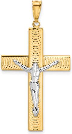 Diamond2Deal 14k Two-tone Gold Polished and Textured Crucifix Pendant