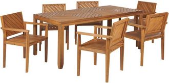 Beliani Conjunto De Comedor 6 Plazas De Madera De Acacia Clara Mesa Sillas Reposabrazos Baratti