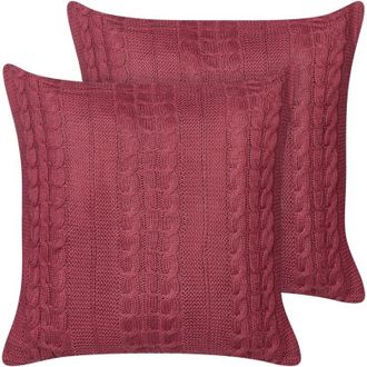 Beliani Beliani - Set di 2 cuscini decorativi in cotone con disegno intrecciato bordeaux Cadetia