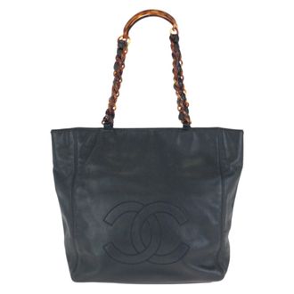 Chanel Black Grained Calfskin Shoulder Bag Tote Bag (Pre-Owned)