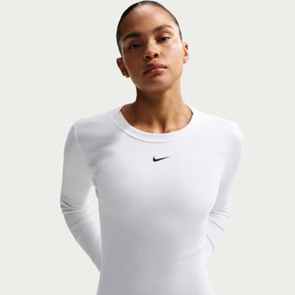 Nike Womens Nike Sportswear Tight Long-Sleeve Ribbed T-Shirt in White | IH7691-100