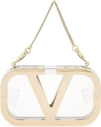 Valentino Garavani Logo-Plaque Clear Clutch