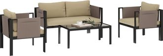 OUTSUNNY 4 Piece Garden Sofa Set w/ Tempered Glass Coffee Table Khaki | TJ Hughes