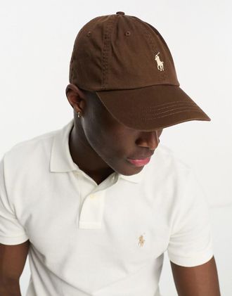 Polo Ralph Lauren Cappellino marrone con logo del pony-Brown