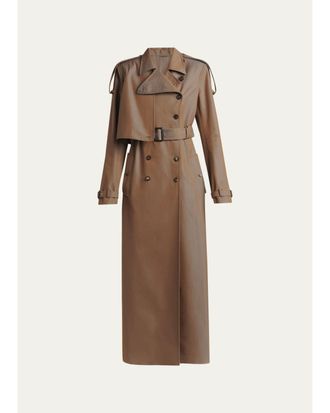 Alexander McQueen Light Cotton Double-Breasted Long Trench Coat With Belt