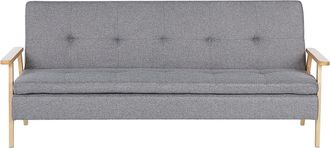 Beliani Sof&aacute; Cama 3 Plazas De Tela Poli&eacute;ster Gris Claro Estructura Madera Maciza Reposabrazos Click Clack Moderno Tjorn
