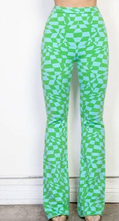 Rehab Cassie Checker Board Patterned Knit Sweater Pants In Green
