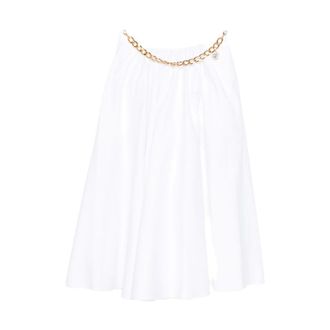 Elisabetta Franchi Midi Skirts, female, White, Size: L Stretch Cotton Skirt with Jewel Detail