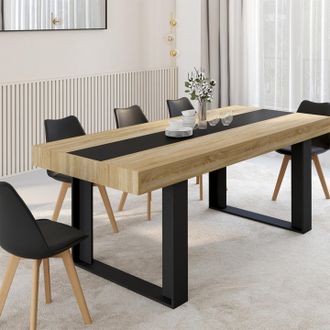 IDMarket Idmarket - Mesa De Comedor Phoenix Para 8 Personas Madera Y Banda Central Negra 225 Cm