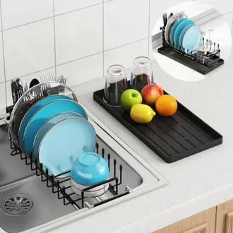 OEM Cesta Escurridora De Acero Inoxidable Extensible Para Fregadero - Incluye Alfombrilla De Secado De Silicona - 10 Ranuras Para Platos Y Cubiertos -crez