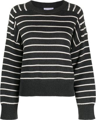 Brunello Cucinelli horizontal-stripe long-sleeve jumper - women - Cotton/Polyester - M - Black