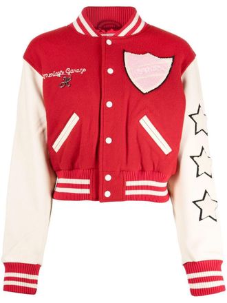 HTC multi-patch varsity jacket - women - Leather/Acrylic/Polyester/Wool - M - Red