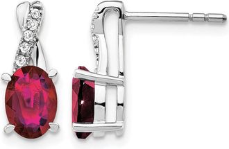 Diamond2Deal 14K White Gold Created Ruby and Diamond Earrings