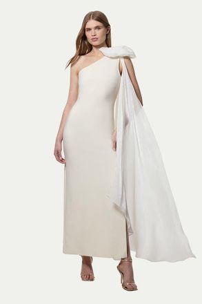 Karen Millen Shoulder Bow Cape Detail Maxi Dress in Ivory at Nordstrom, Size 12