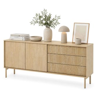 Dmora Creencia Haza, Aparador 3 Cajones, 2 Estantes, Apertura Con Puertas, Corredera, 187x40x80h Cm Marr&oacute;n Roble