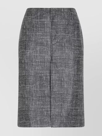 Bottega Veneta leather prince of wales check printed midi pencil skirt