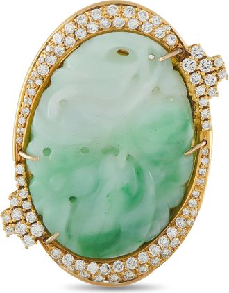 Luxury Bazaar 18K Yellow Gold 1.50ct Diamond and Carved Jade Brooch MF10-070126