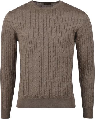 Stenstr&ouml;ms Merino wollen kabeltrui - Heren - Ronde hals truien - Beige - 3XL - Wol - Truien & Vesten