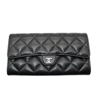 Chanel Pre-owned Matelasse Long wallet (bi-fold) - Dames - Pre-owned - Zwart - Maat: ONE Size Leer
