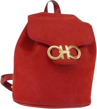Ferragamo Pre-owned Suede Backpack - Dames - Vintage Rugzakken - Rood - ONE Size - Su&egrave;de - Vintage