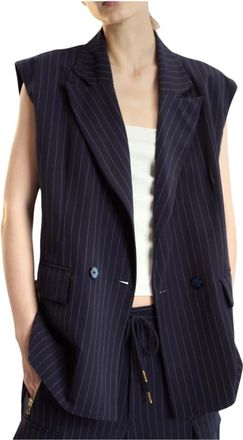 Cynthia Rowley Pinstripe Vest - Dames - Gillet - Blauw - XS - Polyester - Kostuums