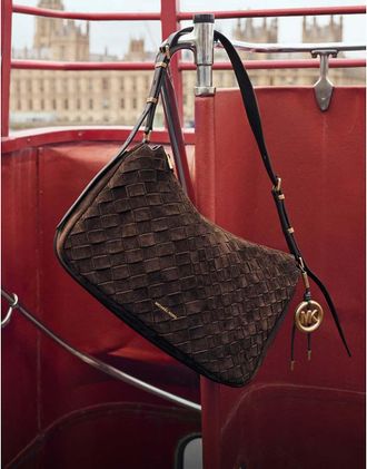 Michael Kors Nolita borsa a spalla grande intrecciata color marrone cioccolato