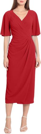 Maggy London Faux Wrap Short Sleeve Midi Dress In Rhubarb