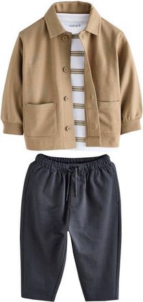 Next Kids Jersey Jacket, Stripe T-Shirt & Jogger Set in Tan at Nordstrom, Size 6-7