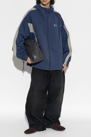 Balenciaga Jacket With Embroidered Logo, Mens, Navy Blue