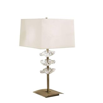 Netlighting Akira Table Lamp 2 Light E27 Antique Brass With Cream Shade