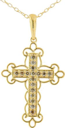 House of Brilliance 10K Yellow Flashed Silver 1/4 Cttw Champagne Diamond Filigree Cross Pendant Necklace at Nordstrom