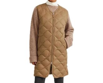 Eddie Bauer Down Shawl Zip Up Long Puffer Vest In Camel Gold