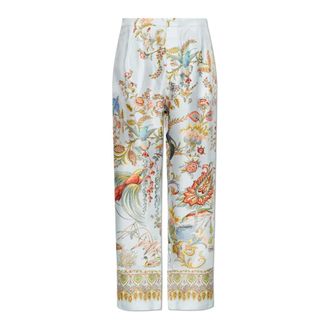Etro Etro, Wide Trousers, male, Multicolor, Size: M Silk Trousers with Placed Flora and Fauna Print