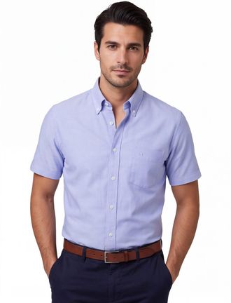 Led&ucirc;b Lichtblauw overhemd Ledub katoen button-down collar witte knoop