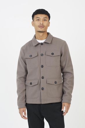 Brave Soul Mens Taupe Faux Wool Four Pocket Shacket - Size X-Large