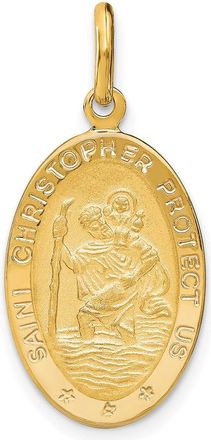 Diamond2Deal 14k Yellow Gold Polished Satin Oval St. Christopher Pendant