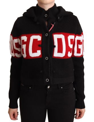GCDS Cashmere Hooded Button Down Logo Cardigan Womens Jacket