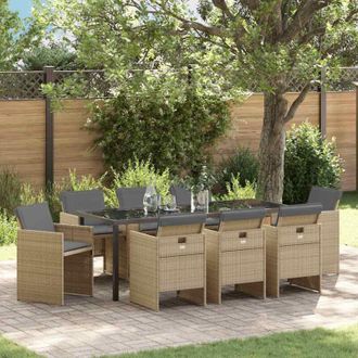 vidaXL Conjunto De Comedor De Jard&iacute;n 9 Pcs Beige Rat&aacute;n Sint&eacute;tico Vidaxl