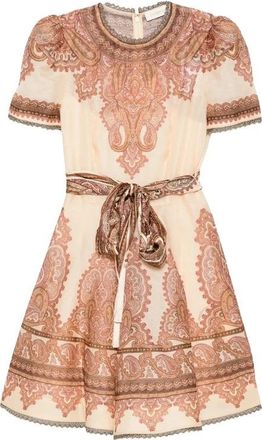 Zimmermann Ascent Picnic Mini Jurk - Dames - Korte kleedjes - Beige - S - Polyester - Kleedjes