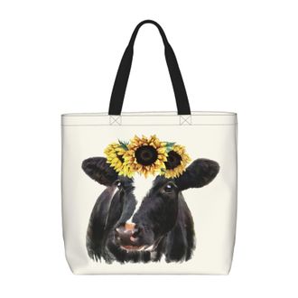 Generic Women Handbag Sunflower Cow Print Ladies Shopping Shoulder Bag Waterproof Girls Shopping Bags, For Gym, Christmas, Swim, Work, School